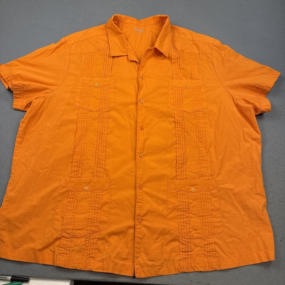 KS Island Mens 4XL Shirt Short Sleeve Button Up Pockets Beach Casual Tangerine